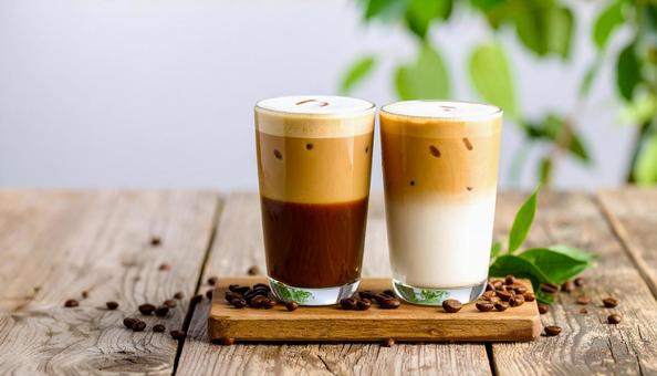 ダブルグラスの2層カフェラテの写真