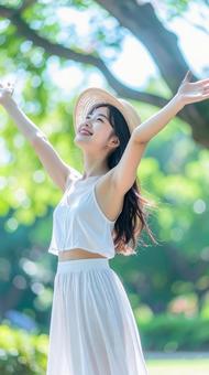 健康的な女性深呼吸 健康的な女性深呼吸の写真