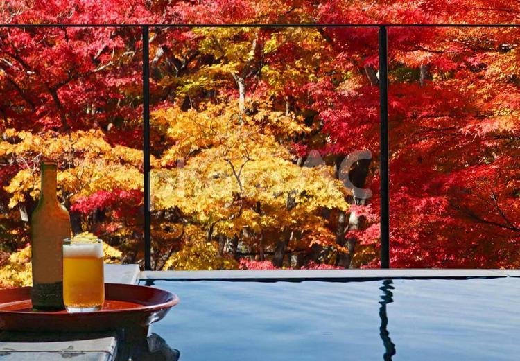 紅葉と温泉のイメージ 温泉,露天風呂,旅の写真素材