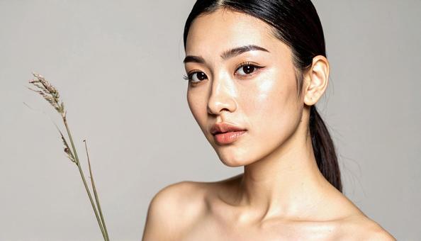 ナチュラルメイク　美しい女性のアップの写真