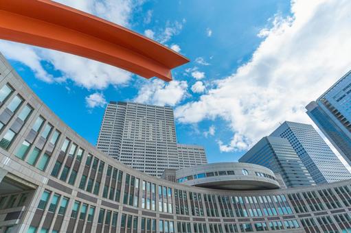 東京都議会議事堂と西新宿の高層ビル群 西新宿,東京都庁,東京都議会議事堂の写真素材