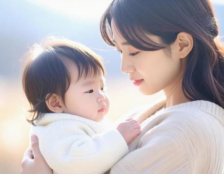 赤ちゃんを抱っこする母親 赤ちゃんを抱っこする母親の写真