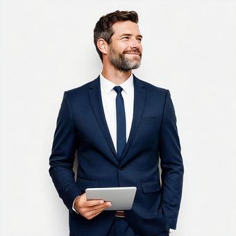 自信に満ちた笑顔のビジネスマンの写真