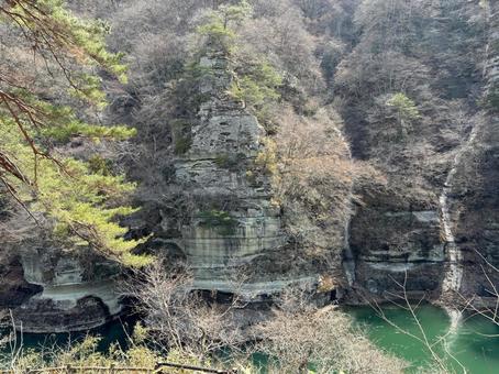 塔のへつり① 福島,崖,橋の写真素材