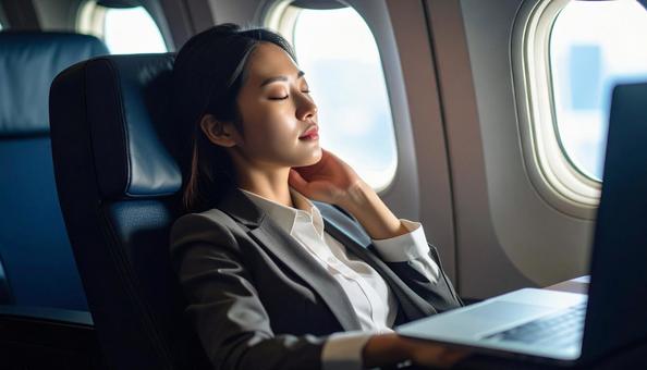仕事中に居眠りしているビジネスウーマン 仕事中に居眠りしているビジネスウーマンの写真