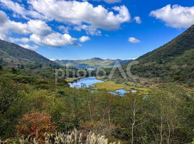 覚満淵　大沼　鳥居峠からの眺め 赤城山,覚満淵,大沼の写真素材