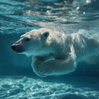 美しい水中で見せる、ホッキョクグマの姿 美しい水中で見せる、ホッキョクグマの姿の写真