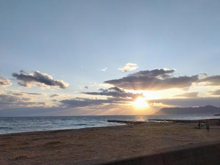 函館の夕日と海 函館,風景,北海道の写真素材