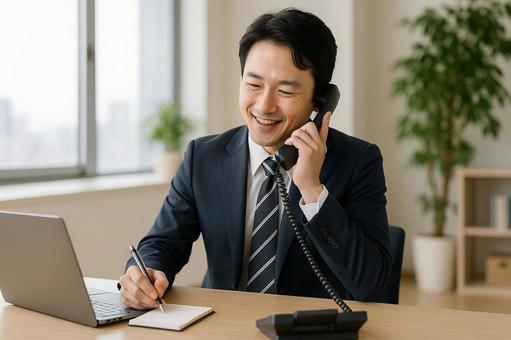 電話メモ取る男性社員 電話メモ取る男性社員の写真