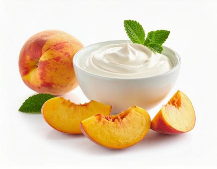 ヨーグルトと桃 ピーチ 白背景 ヨーグルトと桃 ピーチ 白背景の写真
