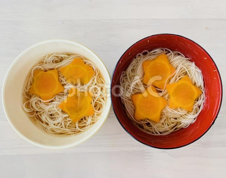 星型にんじんとそうめん そうめん,星型にんじん,おいしいの写真素材