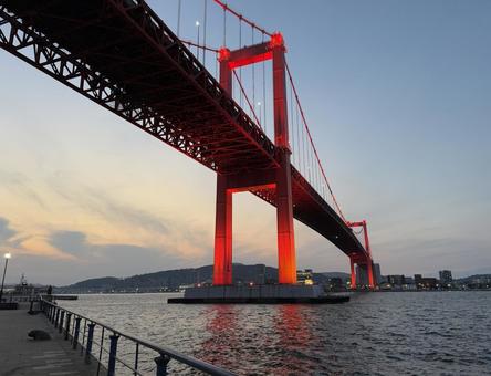 Wakato Bridge in the evening, JPG Wakato Bridge in the evening, JPG