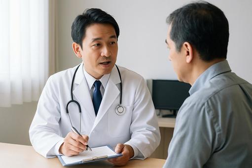 問診票を見ながら質問する医師 問診票を見ながら質問する医師の写真