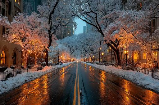 街並みのイルミネーションと雪景色 街並みのイルミネーションと雪景色の写真