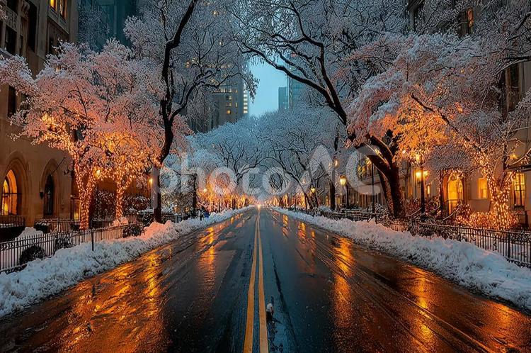 街並みのイルミネーションと雪景色 風景,景観,雪の写真素材