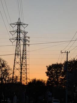 鉄塔と夕焼け空 夕焼け,鉄塔,空の写真素材