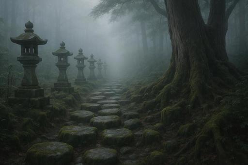 霧に煙る石畳 霧に煙る石畳の写真