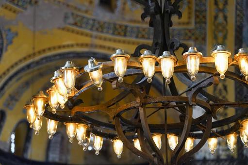 アヤソフィアのシャンデリア トルコ,アヤソフィア,海外の写真素材