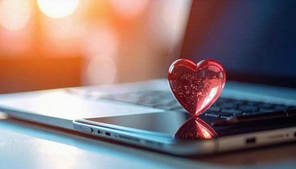 社内恋愛のイメージ ハート PC スマホ 社内恋愛のイメージ ハート PC スマホの写真