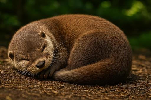 丸まって眠るカワウソ 丸まって眠るカワウソの写真
