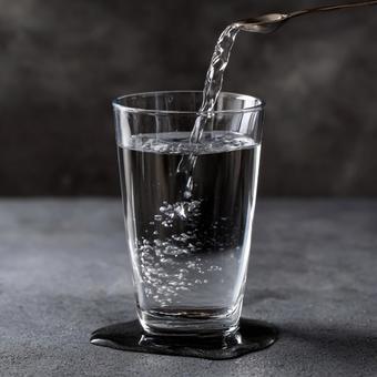 泡立つ水と透明なグラスの瞬間 泡立つ水と透明なグラスの瞬間の写真