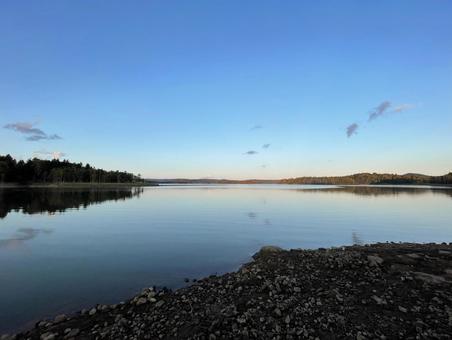 朱鞠内湖の風景06（夕景） 朱鞠内湖,北海道,幌加内町の写真素材