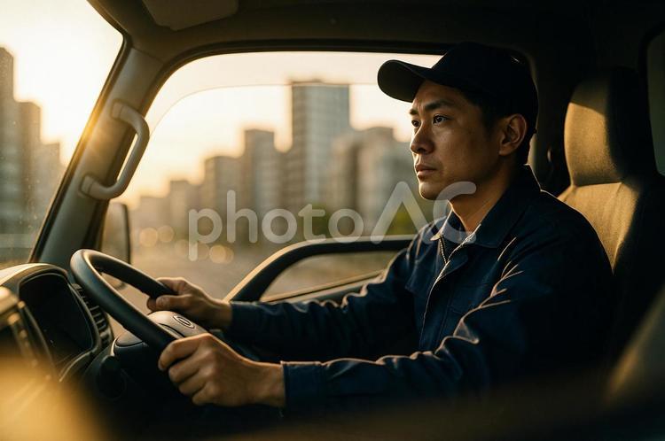 未来を見据える瞬間 日本人ドライバー,運転中,プロフェッショナルの写真素材