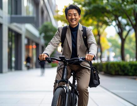 都会を走る電動自転車 都会を走る電動自転車の写真