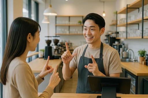 カフェ　手話で注文の写真