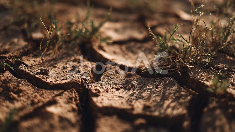 水不足が引き起こす地割れと生命 ひび割れ,乾燥,大地の写真素材