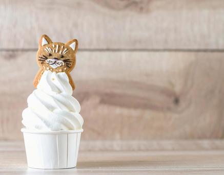 猫のクッキー、ソフトクリーム 猫のクッキー、ソフトクリームの写真