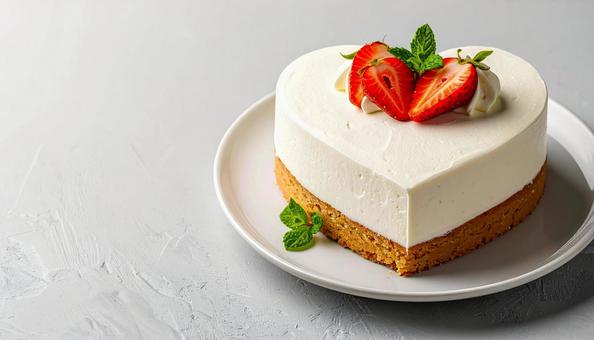 ハートのケーキ、イチゴ ハートのケーキ、イチゴの写真