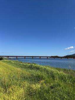 海の上の線路 海,空,線路の写真素材