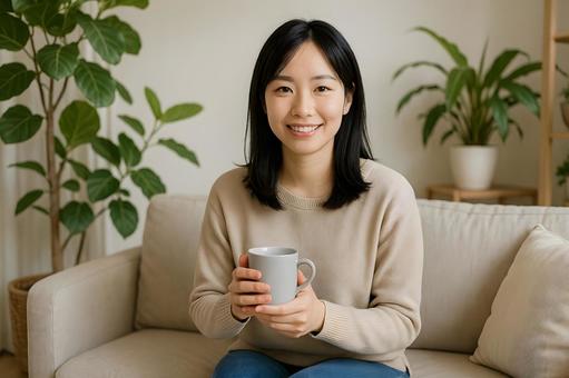 ソファで休憩する女性の写真