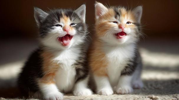 仲良し子猫のかわいいツーショットの写真