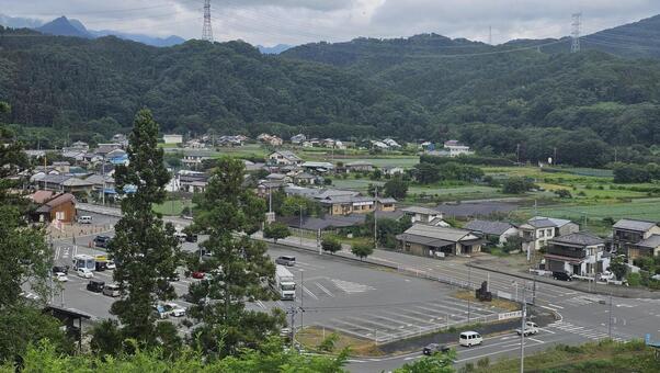 田舎町の風景2 風景,山,町の写真素材