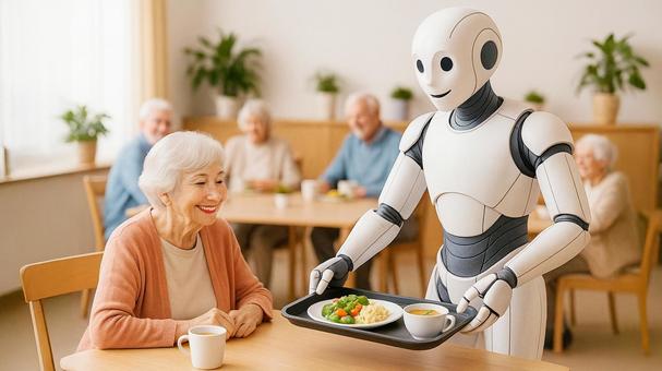 高齢者に配膳をするロボットのイメージ 高齢者に配膳をするロボットのイメージの写真