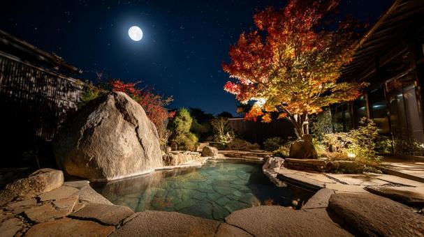 夜の露天風呂 夜の露天風呂の写真