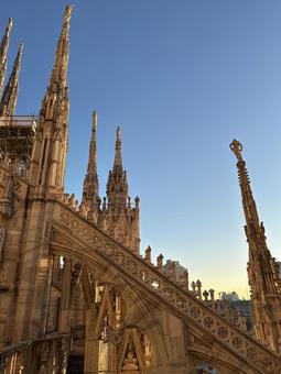 Duomo 夕映えの尖塔と透かし梁 大聖堂,教会,観光地の写真素材
