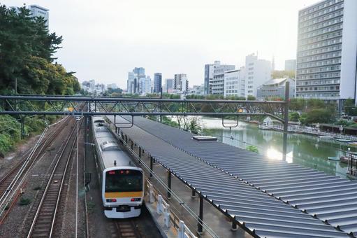 飯田橋駅 電車,鉄道,線路の写真素材