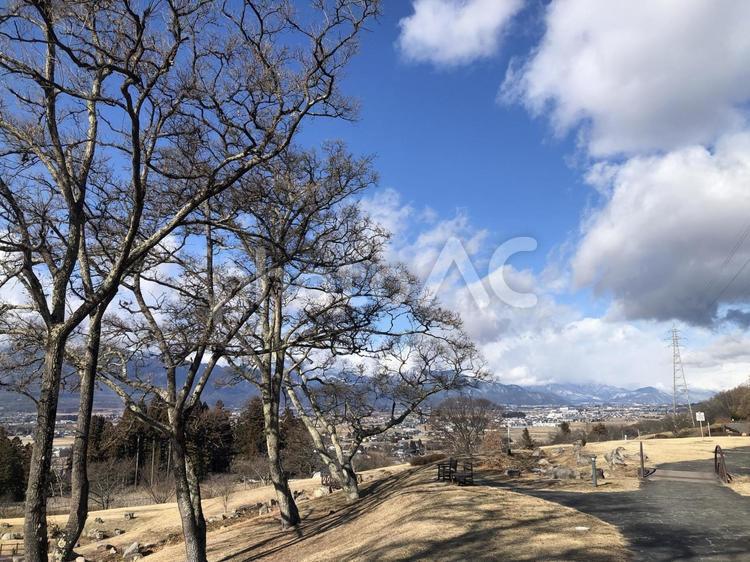 高台の公園から見る北アルプス　安曇野市 高台,公園,北アルプスの写真素材