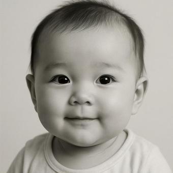 日本人赤ちゃんの微笑の写真