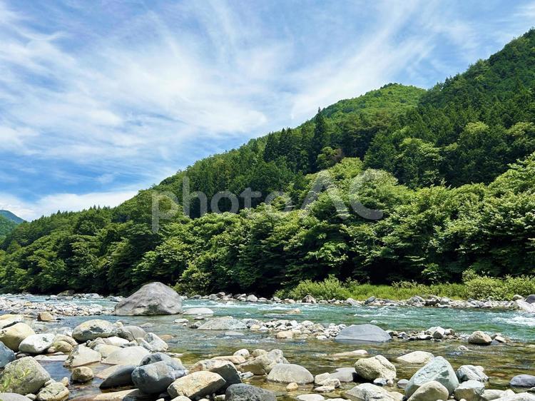 青空と河原の風景 空,河原,川の写真素材