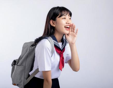 大声で呼びかける生徒 大声で呼びかける生徒の写真