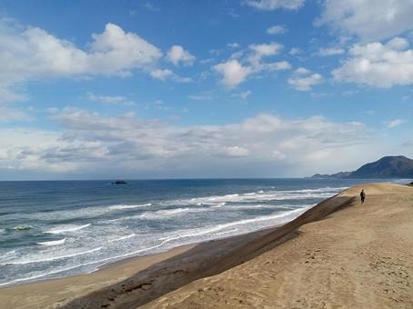 砂丘と海 自然,冬,空の写真素材