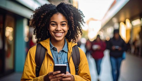 スマホと女性 スマホと女性の写真