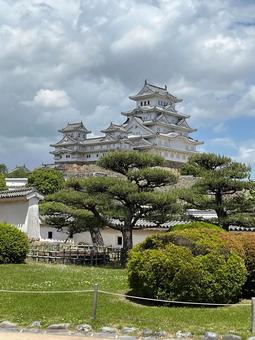 天守閣の景色 雲,城,姫路城の写真素材