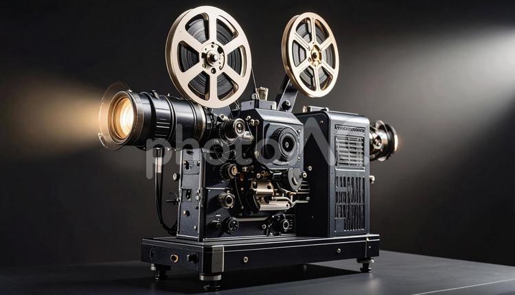 映写機とフィルム 映写機,レトロ,エンターテイメントの写真素材