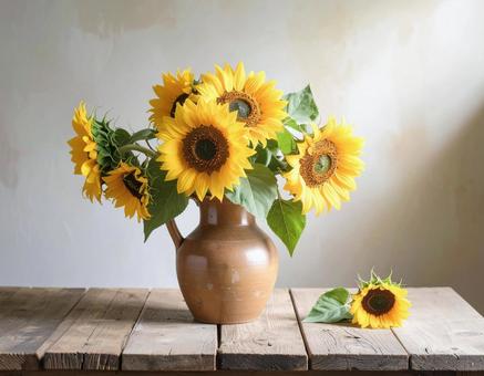 花瓶に咲くひまわりの静物画 花瓶に咲くひまわりの静物画の写真