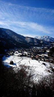 高台より白川郷を望む 雪,冬,山の写真素材